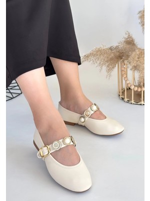 Femina Trendy Atnis Bej Cilt Babet Ayakkabı