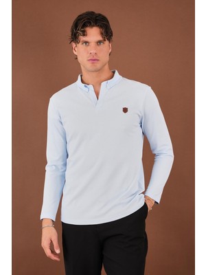 Düğme Detaylı Yarım Yaka Uzun Kollu T-Shirt