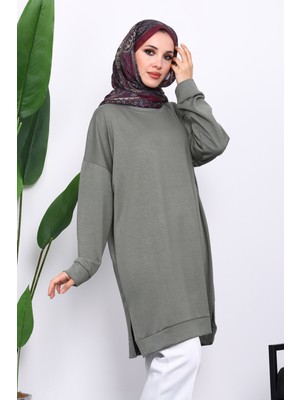 İmaj Butik Haki Bisiklet Yaka Modal Tunik