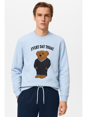 Erkek Teddy Desenli Pijama Üstü Mavi