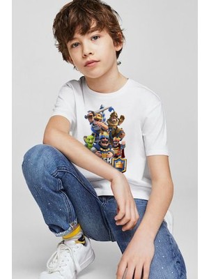 Zeycem Clash Royale Desen Baskılı Çocuk Siyah ve Beyaz Tshirt