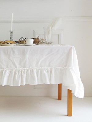 Metinev Fırfırlı Dökümlü Pamuk-Keten Dikdörtgen Masa Örtüsü – Doğal ve Şık Dokunuş