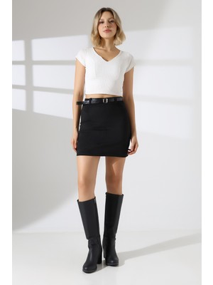 Lubiti Mini Süet Etek Kemerli