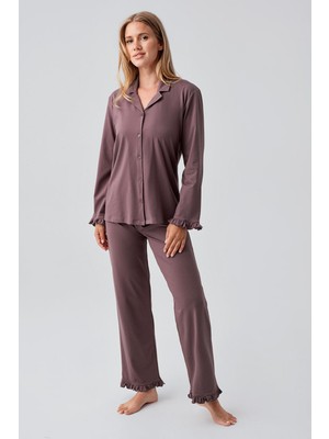 Artış Collection Uzun Kollu Düğmeli Esnek Pamuklu Pijama Takım 18203