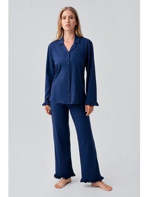 Artış Collection Uzun Kollu Düğmeli Esnek Pamuklu Pijama Takım 18203