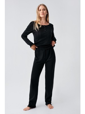 Artış Collection Uzun Kollu Ajurlu Düğmeli Esnek Pamuklu Pijama Takım 18213