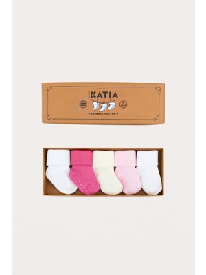 Katia & Bony Yenideoğan 5'li Organik Bebek Soket Çorap Pembe-Beyaz