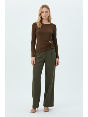 Rays Kahverengi Bel Toka Detaylı Uzun Kollu Bluz 8221A