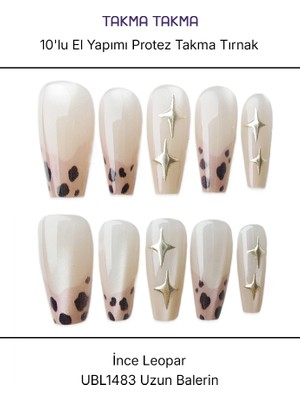 Takma Takma 10'lu Ten Rengi Uzun Balerin UBL1483 Tekrar Kullanılabilir El Yapımı Protez Takma Tırnak - Ten Rengi-XS