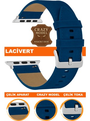  apple watch uyumlu seri 1/2/3/4/5/6/se/7/8/9 ultra/ultra2 42/44/45/49mm crazy deri saat kordonu kayışı l10hwc-lacıvert-sılver