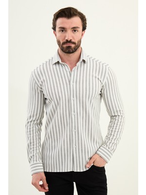 MCR Çizgili Slim Fit Uzun Kollu Erkek Gömlek