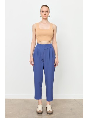 Accort Düğme Deatylı Yüksek Bel Pantolon-Indigo