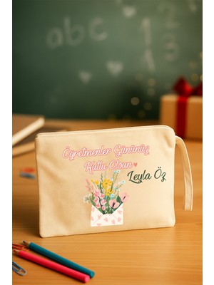 Pekshop Öğretmenler Günü Hediyesi Clutch Çanta Isme Özel Üretim Çiçekli Zarf Tasarım