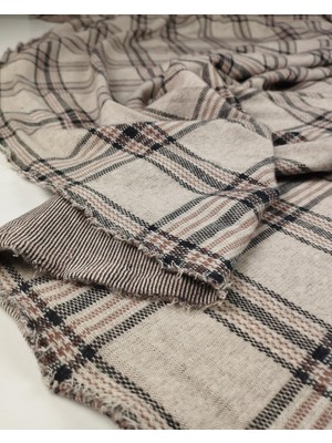 Kumaş Parça Kahve Bej Gri Ekoseli Jakarlı Örme (En 140 cm x Boy 260 Cm)