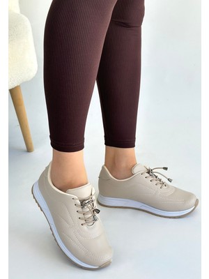 Zerenyus Fino Bej Bağcıklı Ortopedik Rahat Spor Ayakkabı