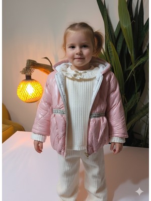 Şimo Butik Kız Bebek Montlu Üçlü Takım (Omuzdan Çıtçıtlısweatshirt+ Mont +Pantolon)