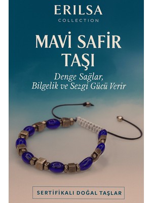Erilsa Sertifikalı Sentetik Mavi Safir Taşı Bileklik - Denge Bilgelik ve Sezgi Gücü Veren Takı