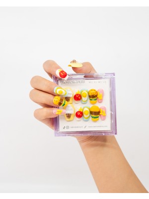 Takma Takma 10'lu Renkli Orta Balerin TT1442 Tekrar Kullanılabilir El Yapımı Protez Takma Tırnak - Renkli-L