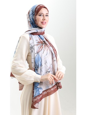 Hanzade Fransız Ipeği Şal 70330-05 Kahverengi Kot Mavi