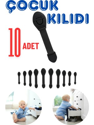 Abuy 10 Adet Siyah Bebek Çocuk Güvenlik Dolap ve Çekmece Kilidi