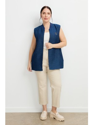 Accort Büyük Beden Simli Jakar Yelek-Lacı