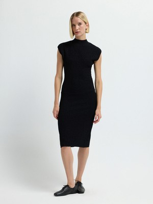 Adl Dik Yaka Triko Elbise Siyah 12445604000
