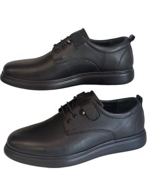 Oktay Kundura Siyah Erkek Hakiki Deri B777 Ortopedik Oxford Bemsa Klasik Bağcıksız Ayakkabı