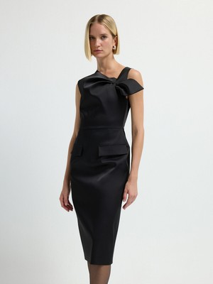 Adl Fiyonk Detaylı Midi Boy Elbise Siyah 12444741001