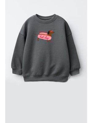 Monila Kız Çocuk Baskılı 3 Iplik Kumaş Pamuklu Sweatshirt