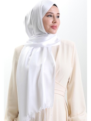 Uzun Saçaklı Viskon Şal 70331-02 Beyaz