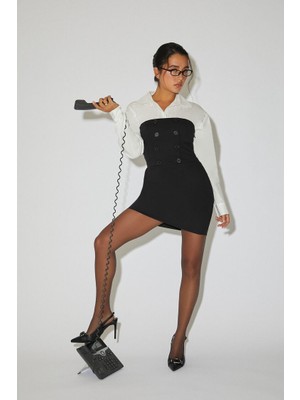 F21 Gömlek Detaylı Straplez Mini Elbise
