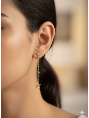 Flamingo Jewelery 925 Ayar Papatya Silver Nazar Gözlü Yıldız Küpe.rose.gold.rodaj