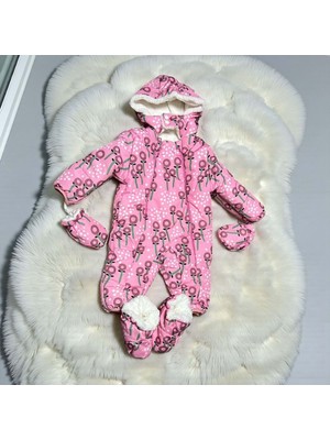 Büyük Çiçek Desenli Patikli Eldivenli Kozmonot - NN224010137-PEMBE-9 - 12 Ay Pembe