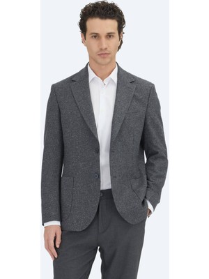 Kip Gri Mikro Modern Fit %100 Yün Ceket