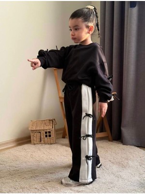 Butik Kız Çocuk %100 Pamuklu Fiyonk Detaylı Alt - Üst Takım Eşofman Takımı