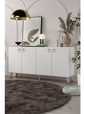 Demonte Decor 8201-1DD KB150 Konsol, Tv Ünitesi Beyaz-Altın