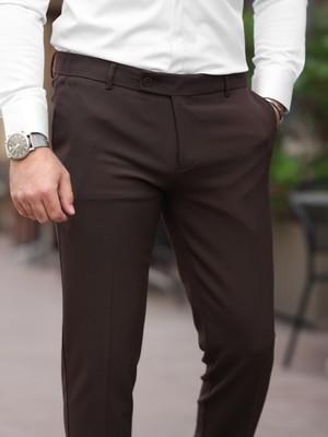 Baselco Slim Fit Kumaş Pantolon Erkek Normal Bel Desenli Pamuk-Elastan 4 Cep Özellikli