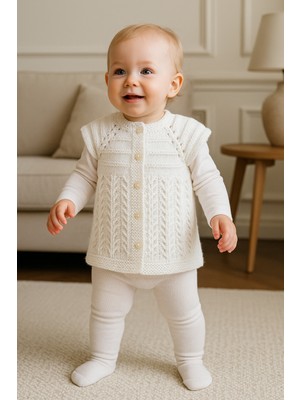 🌼 El Örgüsü Göz Nuru Desenli Bebek Yeleği