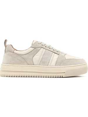Derimod Kadın Bej Bağcıklı Kalın Tabanlı Desenli Deri Sneaker 25AFD142114