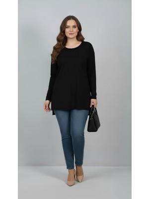 Koza Butik Kadın Büyük Beden Uzun Kollu Yırtmaçlı Basic Bluz 1984