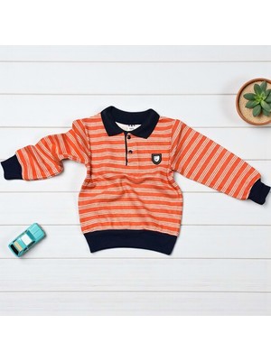 Yakalı Çizgili Iki Iplik Örme Sweatshırt  - YKT001-ORANJ-3 Yaş Oranj