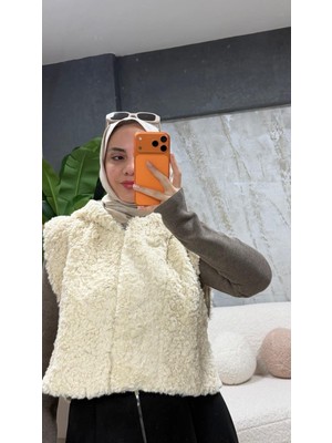 Touche Kısa Peluş Yelek Krem