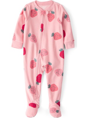 Carter's Kız Bebek Pembe Polar Tulum Çilek Desenli %100 Polyester Rahat ve Şık Tasarım
