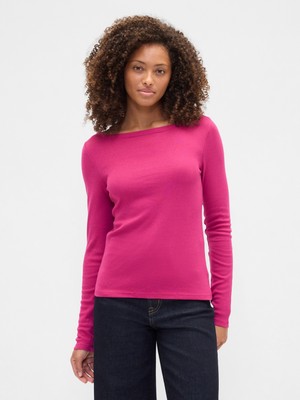 Gap Kadın Pembe Modern Boatneck Yakalı T-Shirt