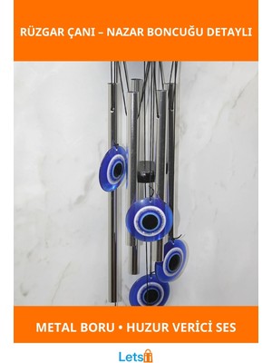 Letsii Metal Rüzgar Çanı Nazar Boncuğu Detaylı Dekoratif Sesli Aksesuar