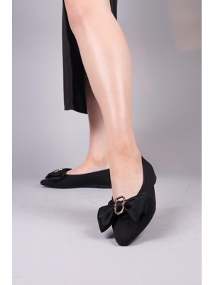 Birikon Caseros  Saten Fiyonklu Babet Siyah