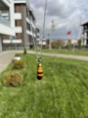 Taşmeran Kaplangözü Damla Doğal Taş Kolye TKY0366