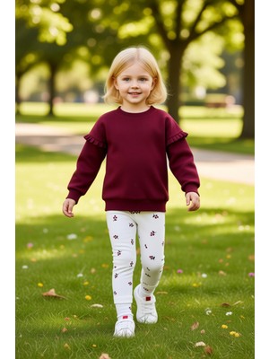 PayBuy Kız Çocuk Baskılı Örme Üst ve Tayt Takımı Konforlu ve Şık Günlük Giyim Kaliteli Şık Rahat