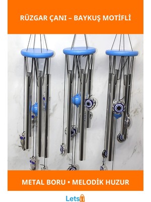 Letsii Şık Metal Rüzgar Çanı Nazarlık ve Baykuş Figürlü Huzur Verici Dekoratif Aksesuar