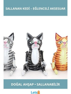 Letsii Ahşap Dekoratif Sallanan Kedi Eğlenceli Aksesuar